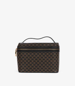 Astuccio Vanity Celine in tela marrone rivestita e pelle di vitello nera