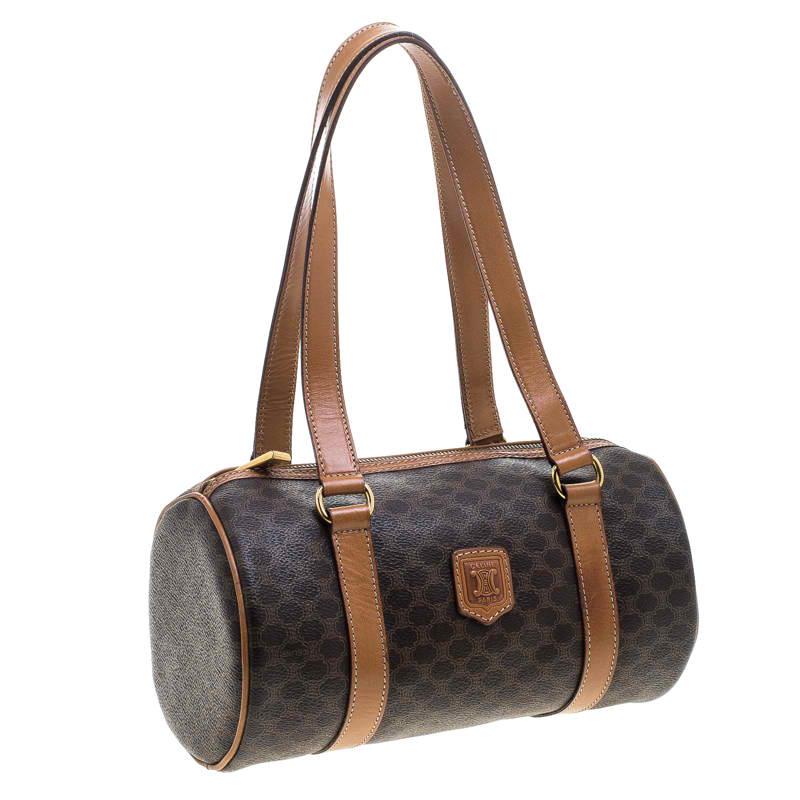 Céline Brown Coated Canvas Macadam Boston Bag In Good Condition In Dubai, Al Qouz 2