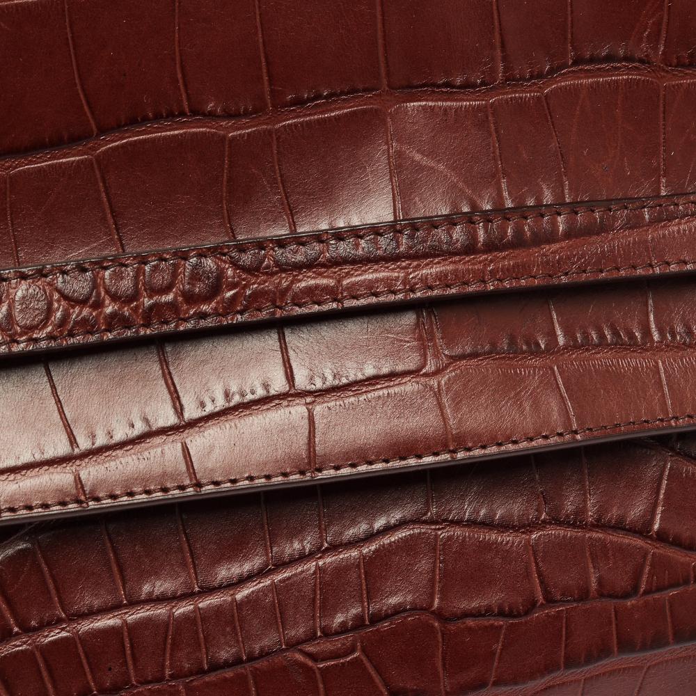 Celine Brown Croc Embossed Leather Mini Belt Bag In Fair Condition In Dubai, Al Qouz 2
