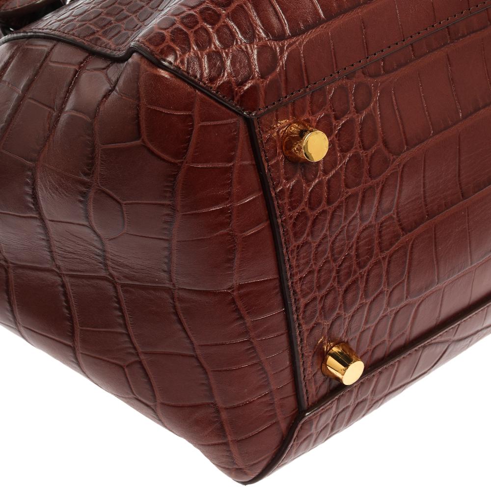 Women's Celine Brown Croc Embossed Leather Mini Belt Bag