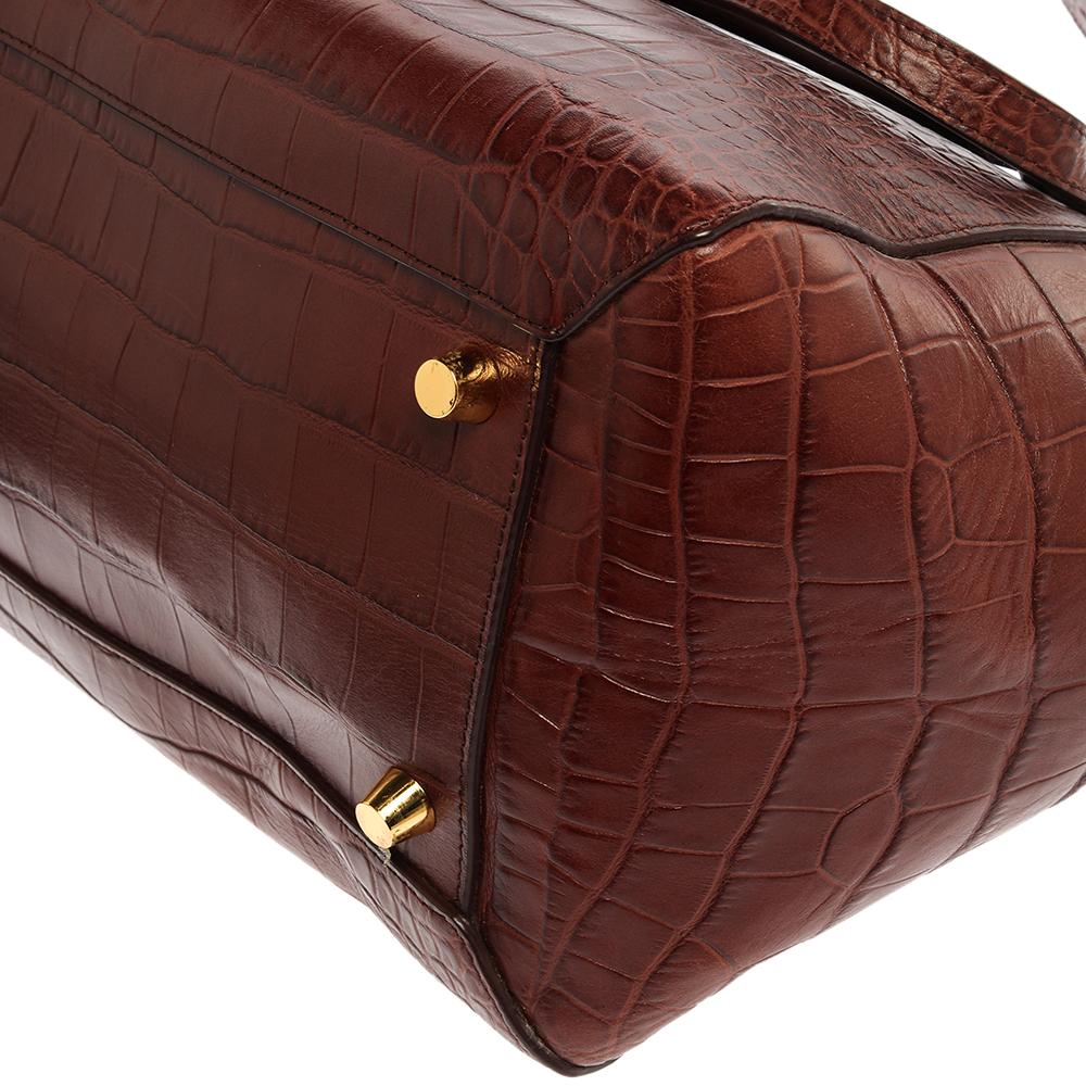Celine Brown Croc Embossed Leather Mini Belt Bag 1
