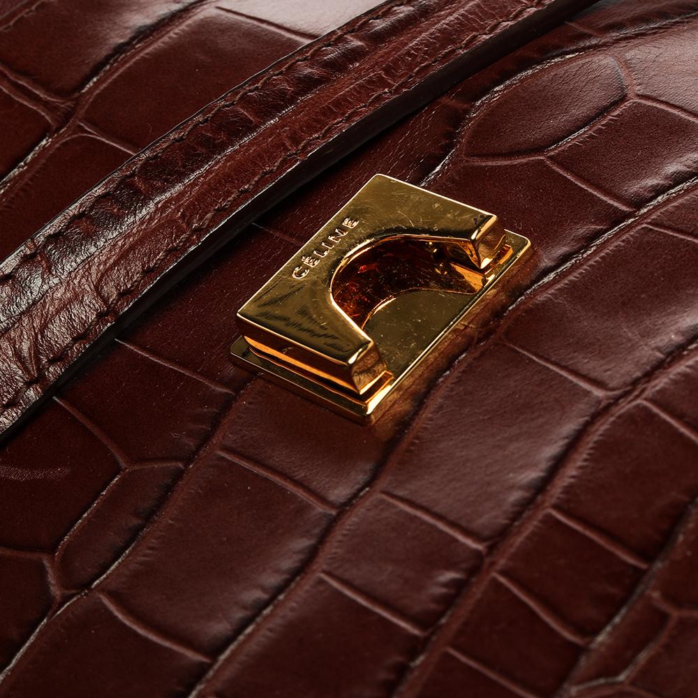 Celine Brown Croc Embossed Leather Mini Belt Bag 2