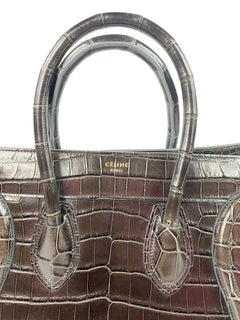 CELINE Brown Crocodile Medium Phantom Luggage Tote Bag