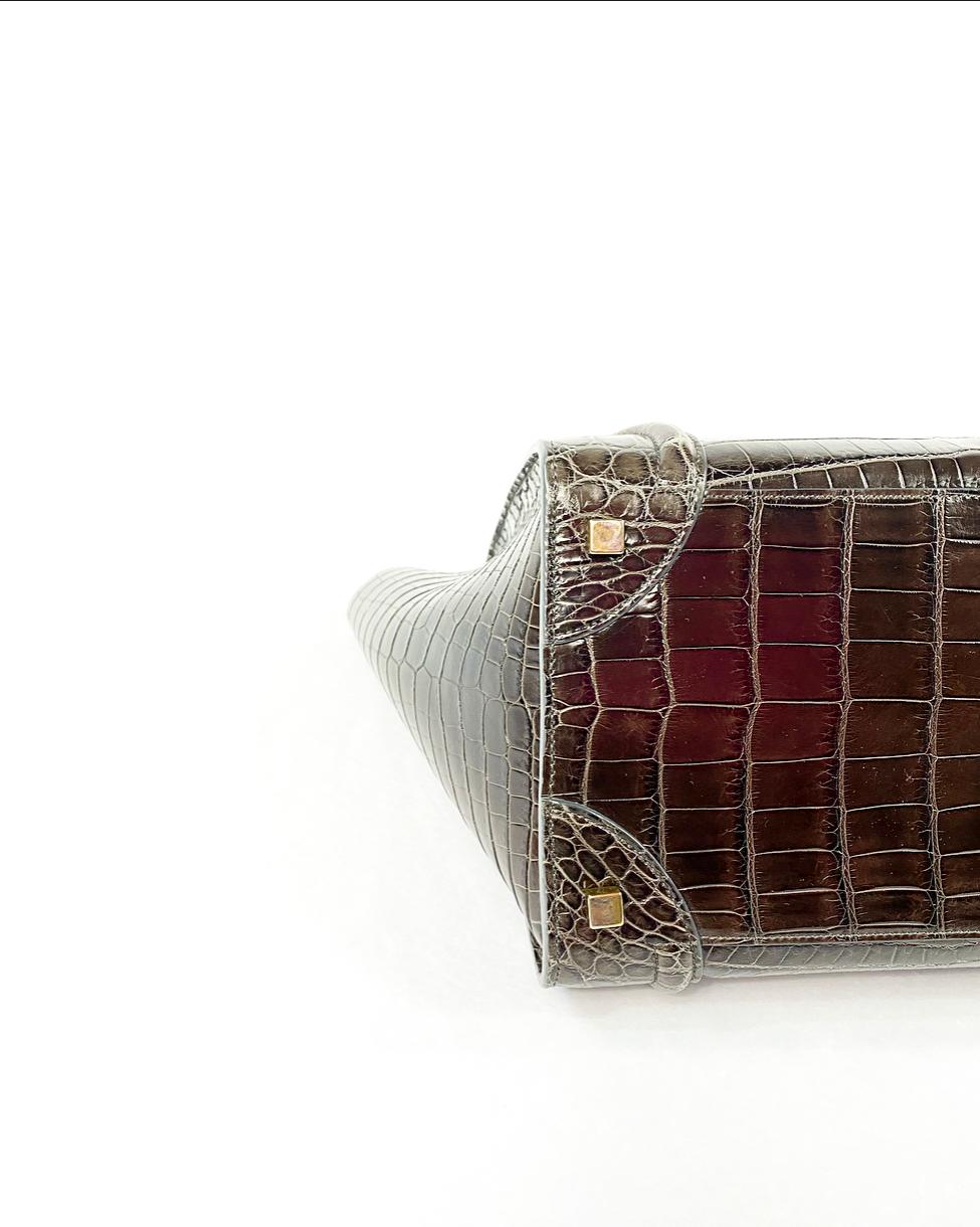 CELINE Brown Crocodile Medium Phantom Luggage Tote Bag For Sale 2