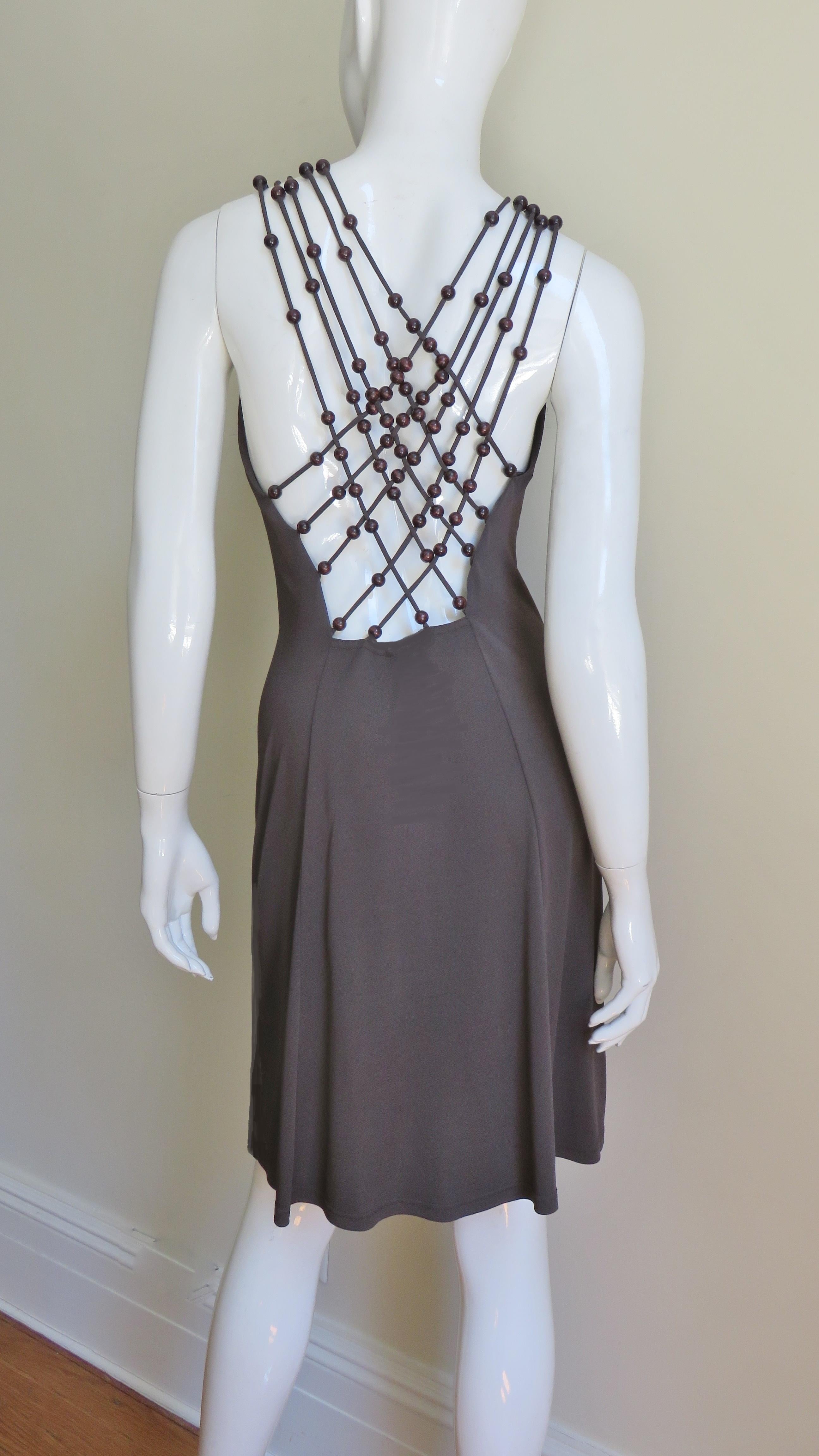 Celine Brown Cut out Back Dress with Bead Trim S/S 2003 In Good Condition For Sale In Water Mill, NY