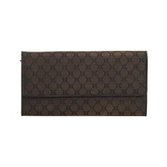 Celine Brown Dark Brown Jacquard Fabric Macadam Long Wallet France