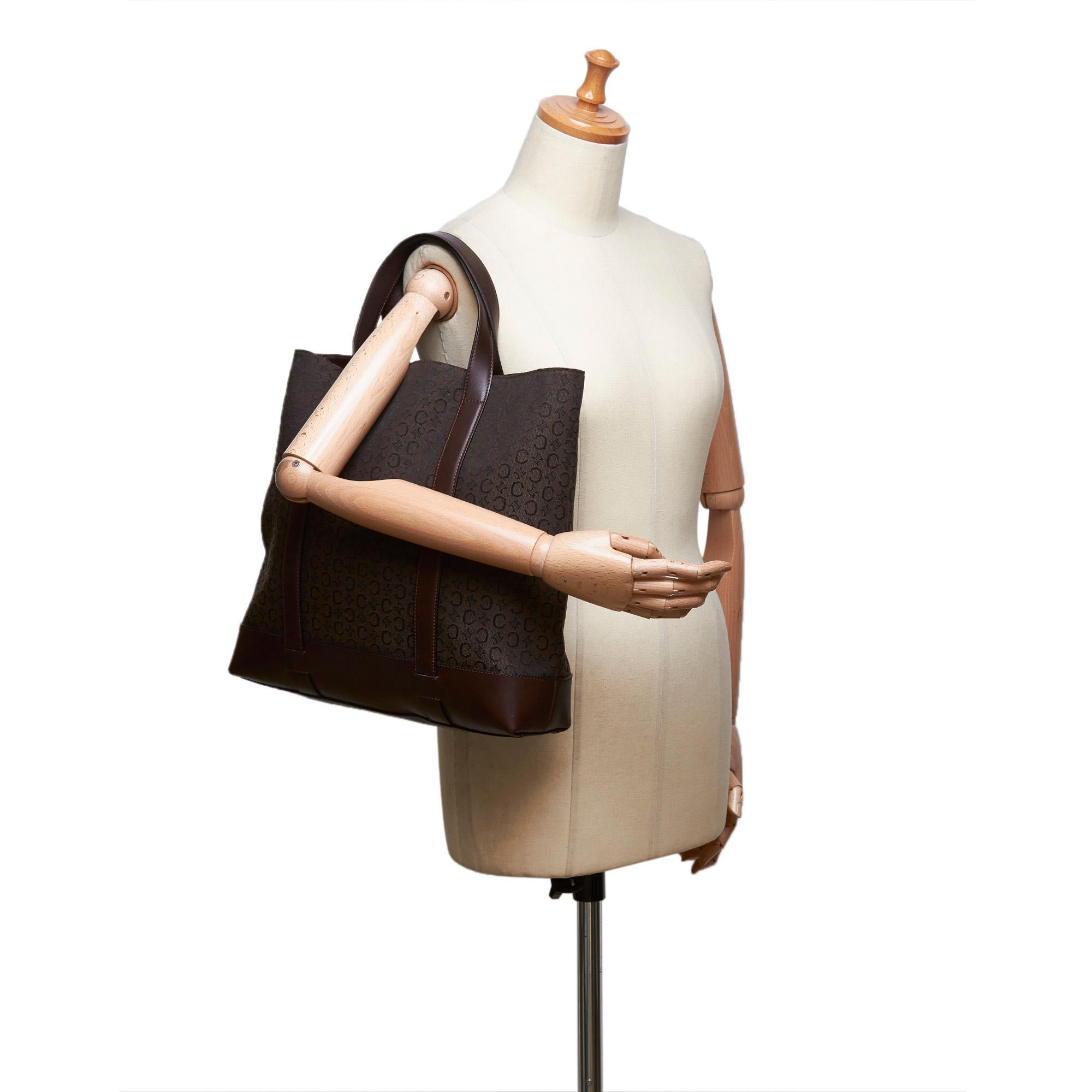 Celine Brown Dark Brown Jacquard Fabric Tote Bag France w/ Dust Bag 7