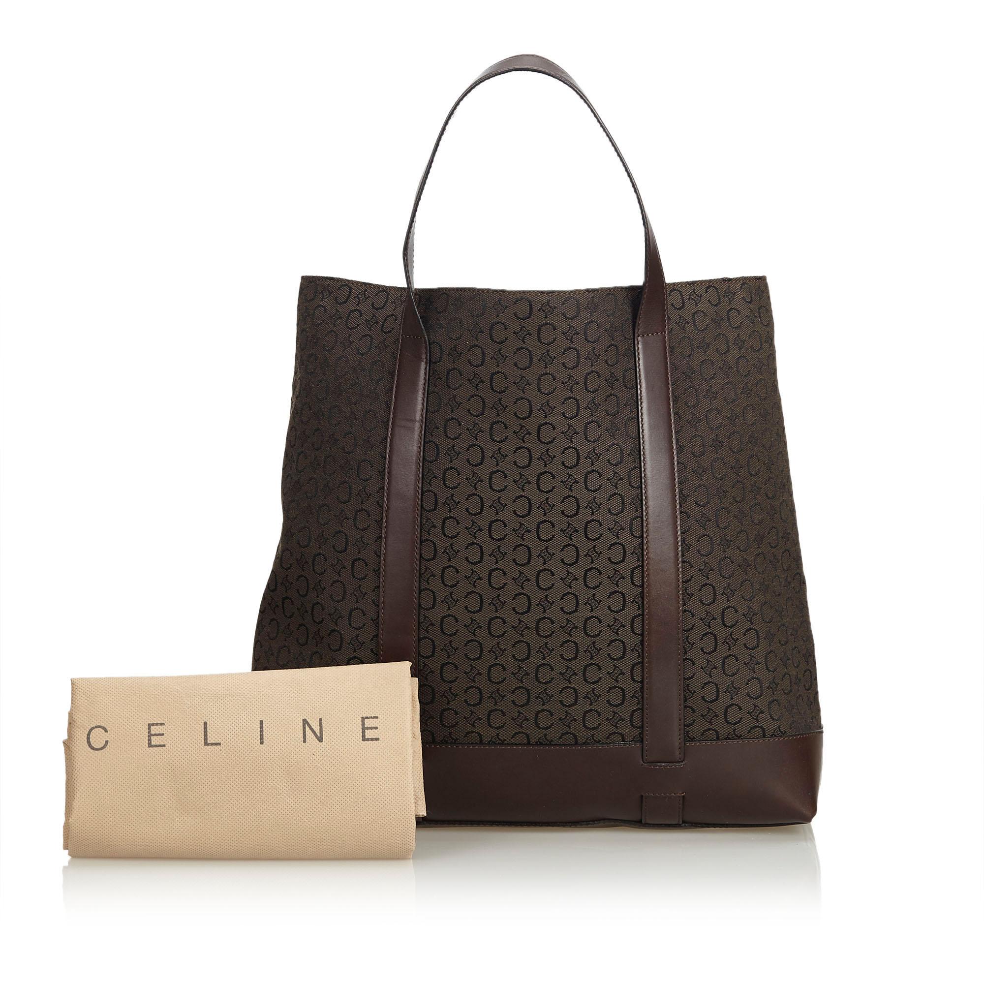 Celine Brown Dark Brown Jacquard Fabric Tote Bag France w/ Dust Bag 8