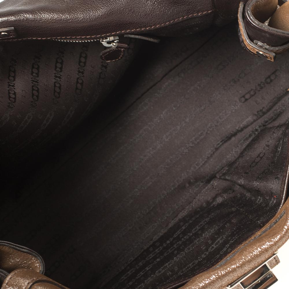 Celine Brown Glitter Leather Front Flap Satchel In Good Condition In Dubai, Al Qouz 2