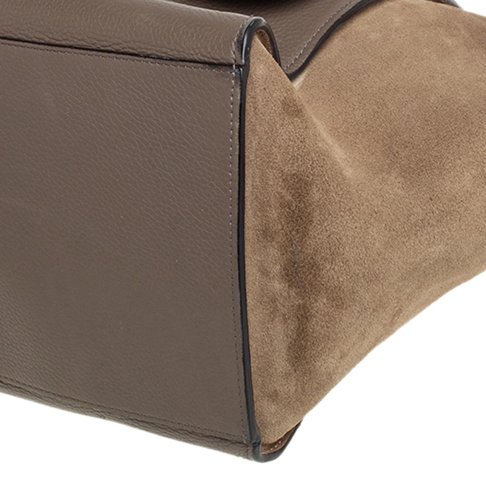 Bolso Trapecio Mediano de Asa Superior de Piel y Ante Marrón/Gris Celine 4