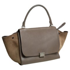 Celine Brown/Grey Leather and Suede Medium Trapeze Top Handle Bag