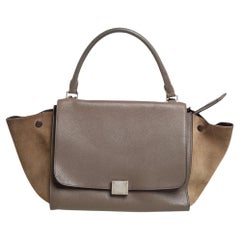Celine Brown/Grey Leather and Suede Medium Trapeze Top Handle Bag