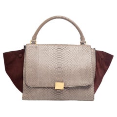Celine Brown/Grey Python Leather And Suede Medium Trapeze Top Handle Bag