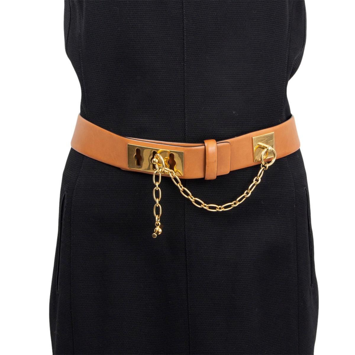 CELINE brown leather 2012 CHAIN TOGGLE WAIST Belt M For Sale 1