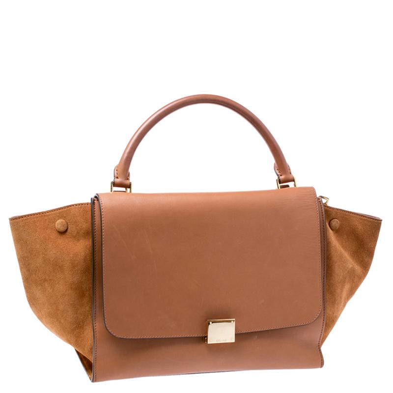 Women's Celine Brown Leather and Suede Medium Trapeze Tote