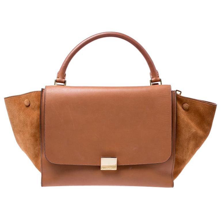 Celine Brown Leather and Suede Medium Trapeze Tote