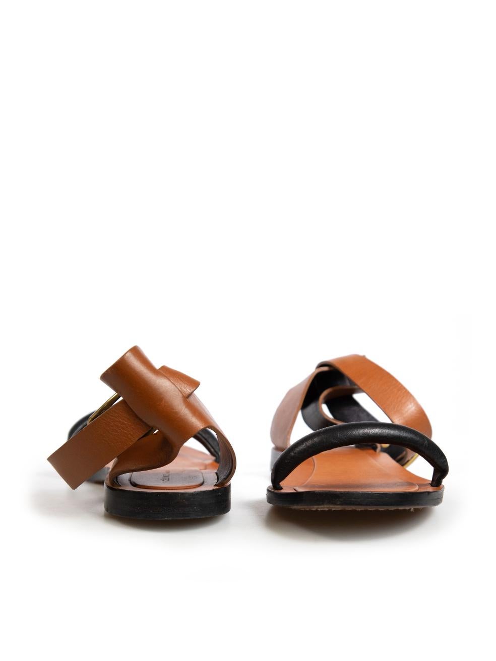 Céline Brown Leather Ankle Strap Flat Sandals Size IT 37 In Good Condition In London, GB