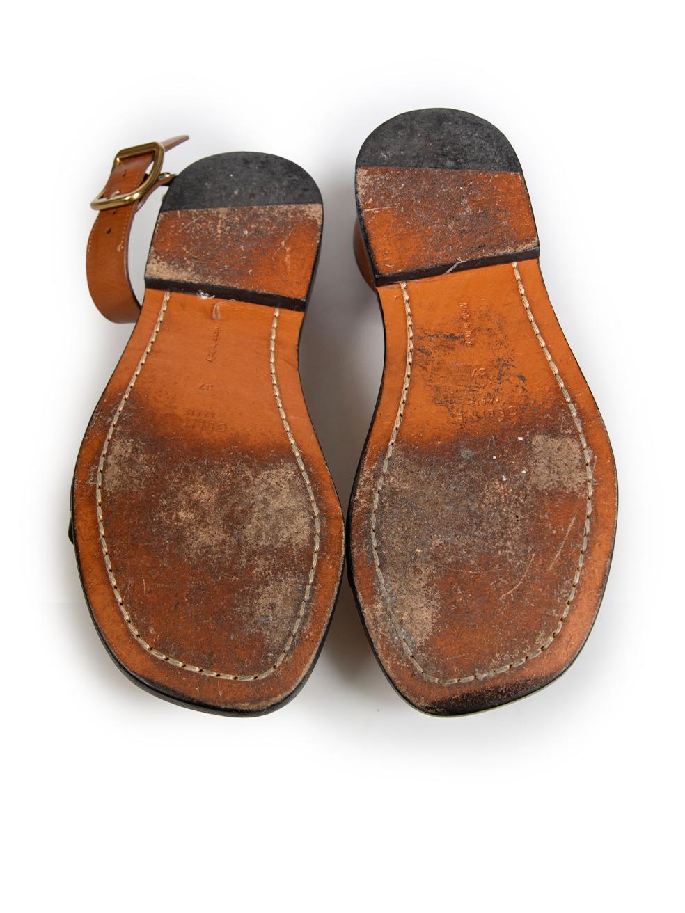 Women's Céline Brown Leather Ankle Strap Flat Sandals Size IT 37