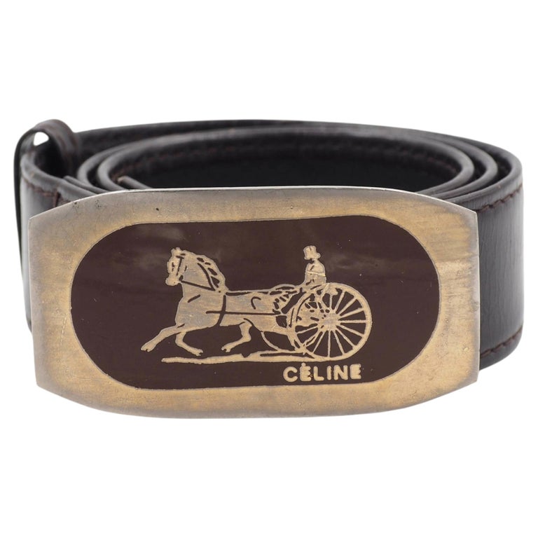 Celine Brown Leather Belt With Carriage Buckle For Sale at  display picture 1