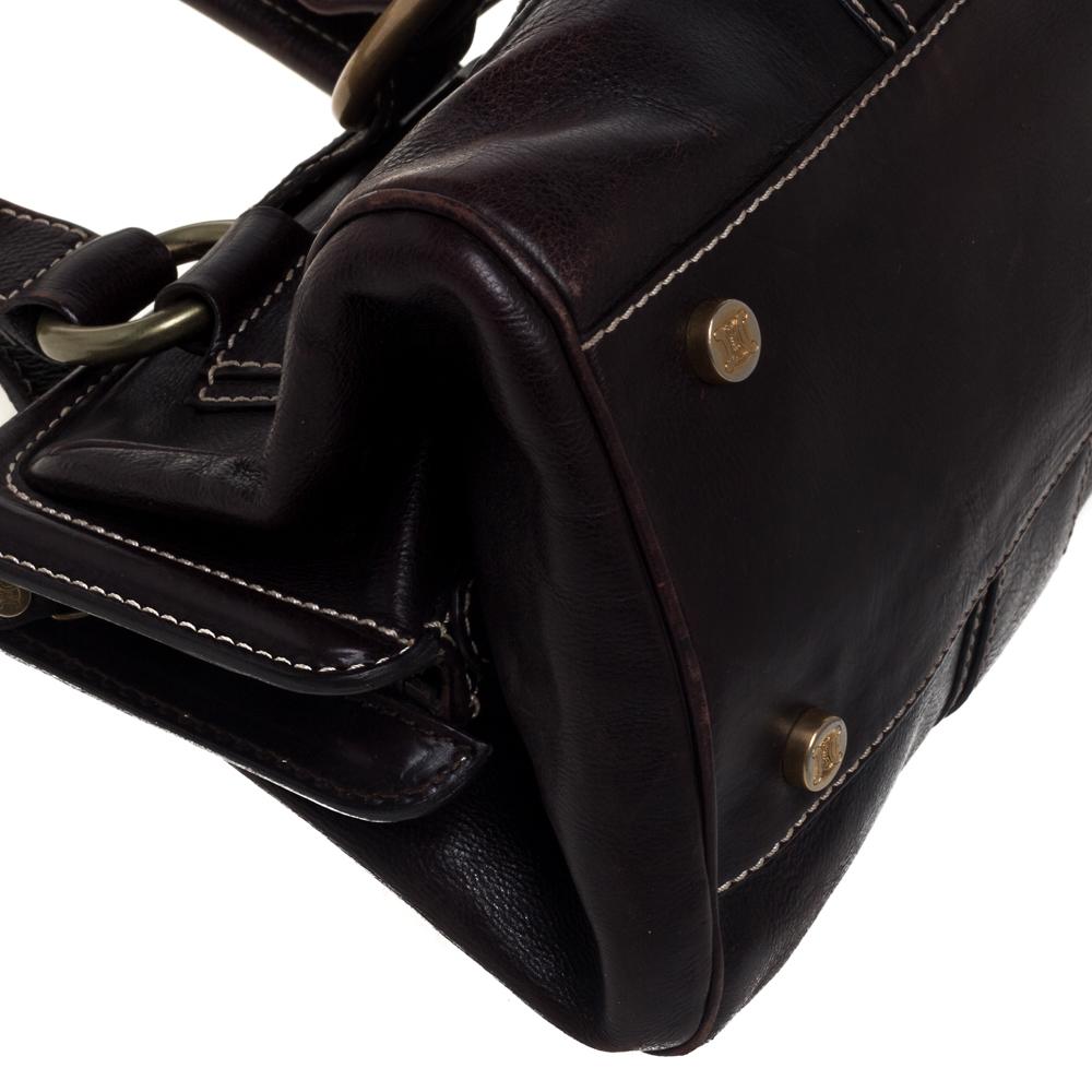 Black Celine Brown Leather Buckle Satchel For Sale