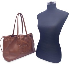 Celine Brown Leather Cabas Cuir Triomphe Drawstring Tote Bag