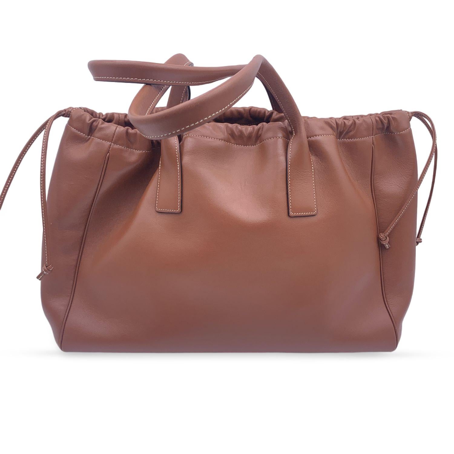 Women's Celine Brown Leather Cabas Cuir Triomphe Drawstring Tote Bag