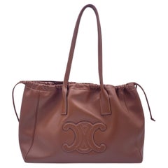 Celine Brown Leather Cabas Cuir Triomphe Drawstring Tote Bag