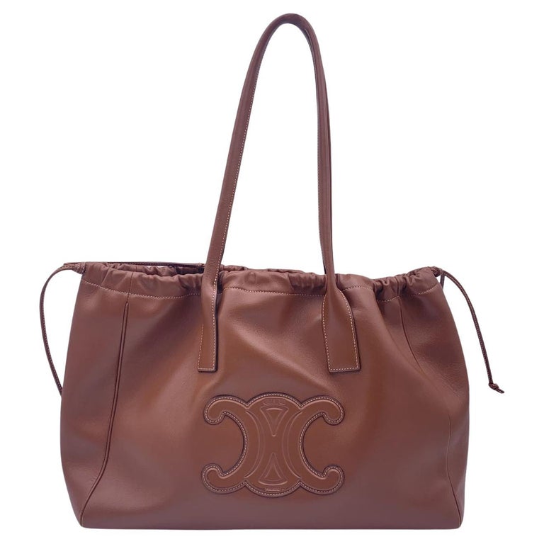 Celine Brown Leather Cabas Cuir Triomphe Drawstring Tote Bag For