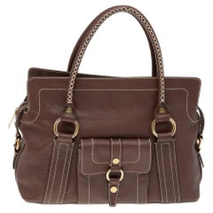 Celine Brown Leather Classic Shoulder Bag