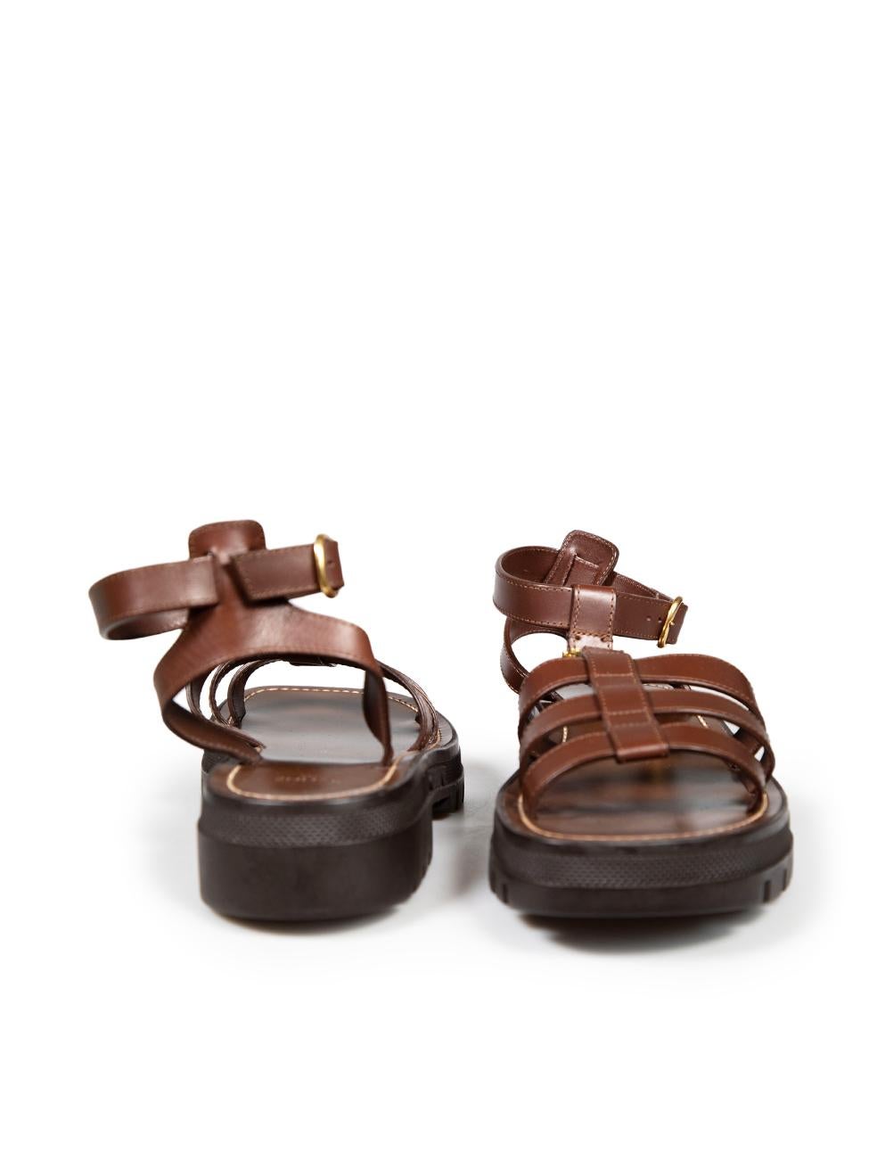 Céline Brown Leather Clea Triomphe Gladiator Sandals Size IT 40 In Excellent Condition For Sale In London, GB