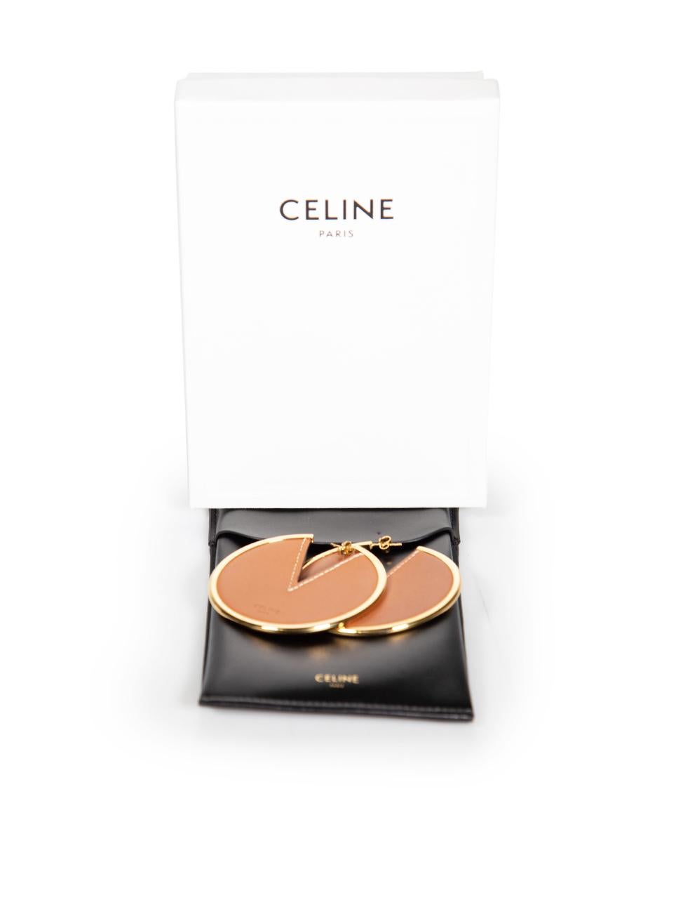 Céline Brown Leather Crecy Hoop Earrings For Sale 2