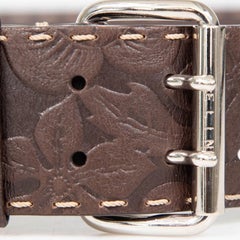 Céline - Cintura in pelle marrone con stampa floreale in rilievo