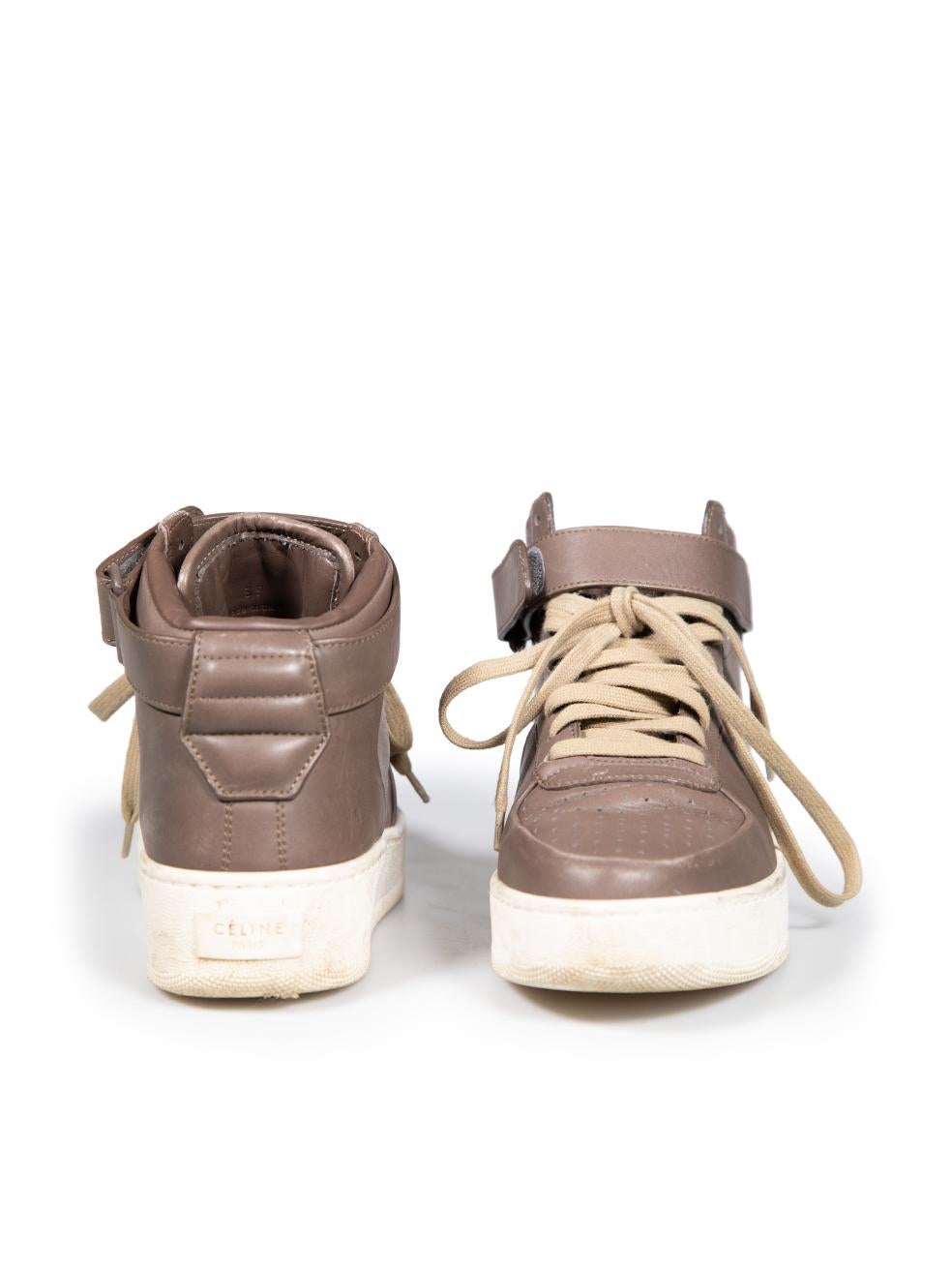 Céline Brown Leather Lace Up High Top Trainers Size IT 39 In Good Condition For Sale In London, GB
