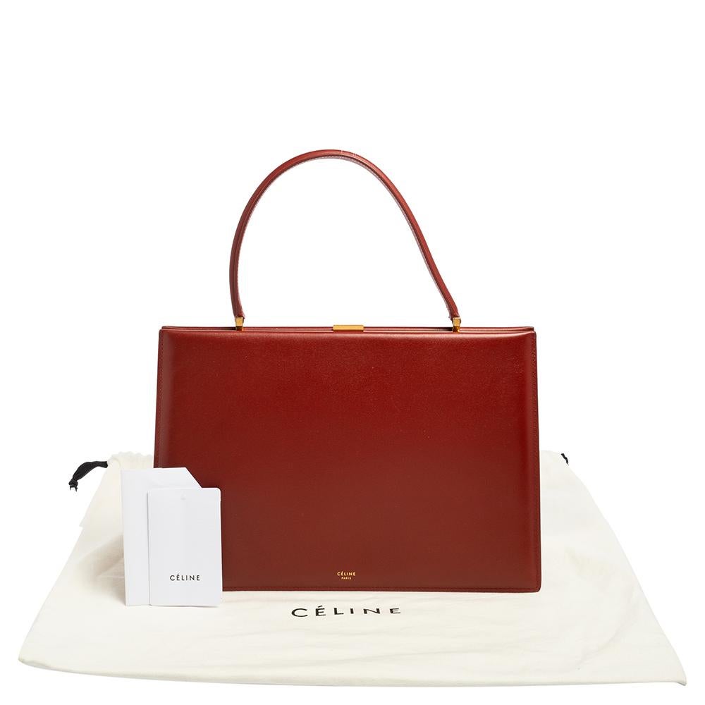 Celine Brown Leather Medium Clasp Top Handle Bag 6