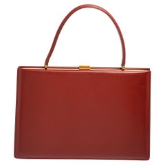 Celine Brown Leather Medium Clasp Top Handle Bag