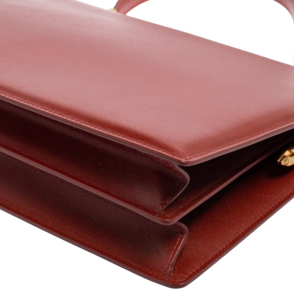Celine Brown Leather Medium Clasp Top Handle Bag 2