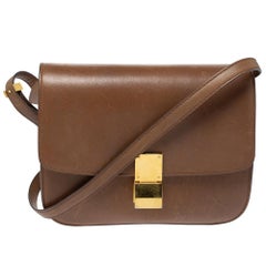 Celine Brown Leather Medium Classic Box Shoulder Bag