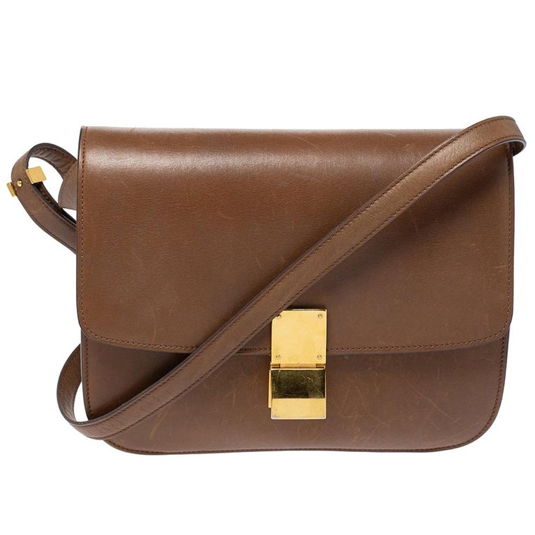 Celine Brown Leather Medium Classic Box Shoulder Bag For Sale at 1stDibs