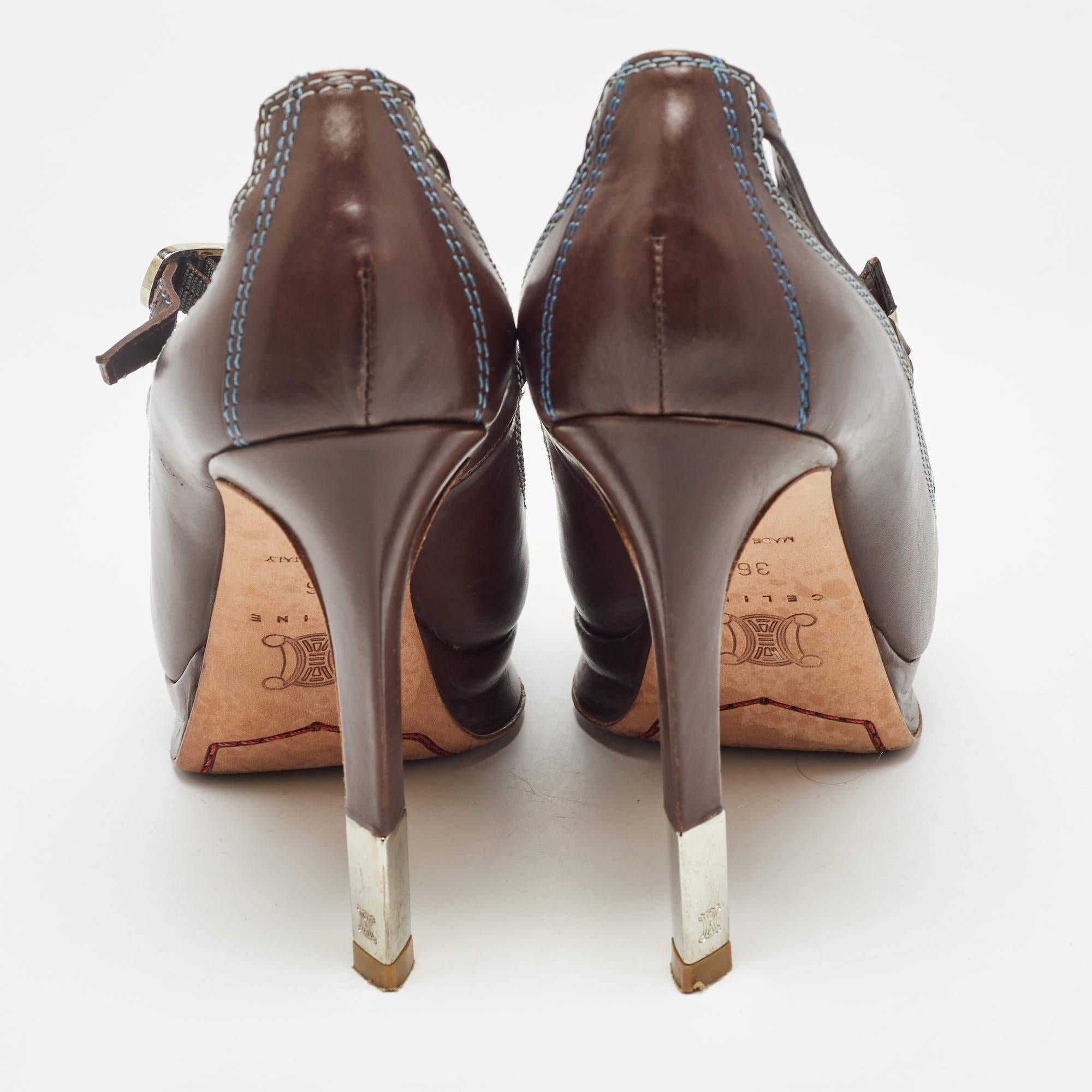 Celine Brown Leather Platform Ankle Strap Sandals Size 36 For Sale 1