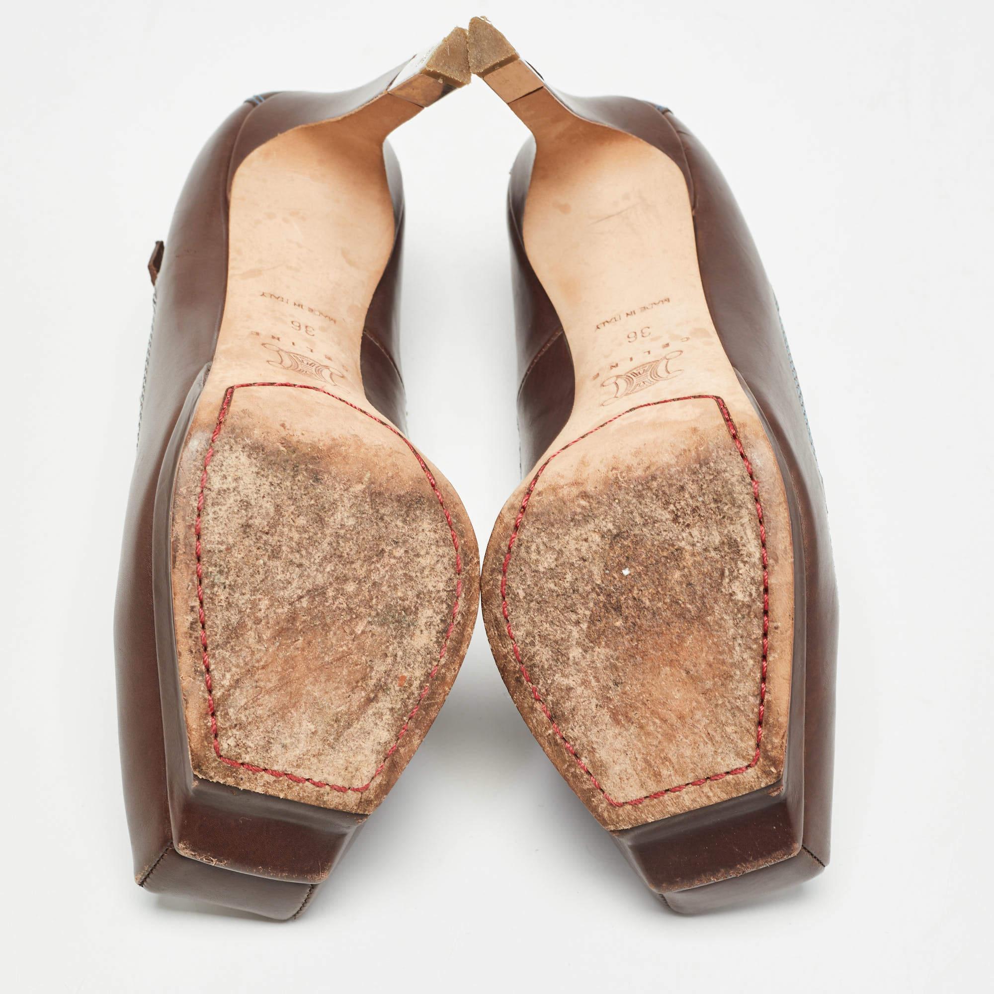 Celine Brown Leather Platform Ankle Strap Sandals Size 36 For Sale 2