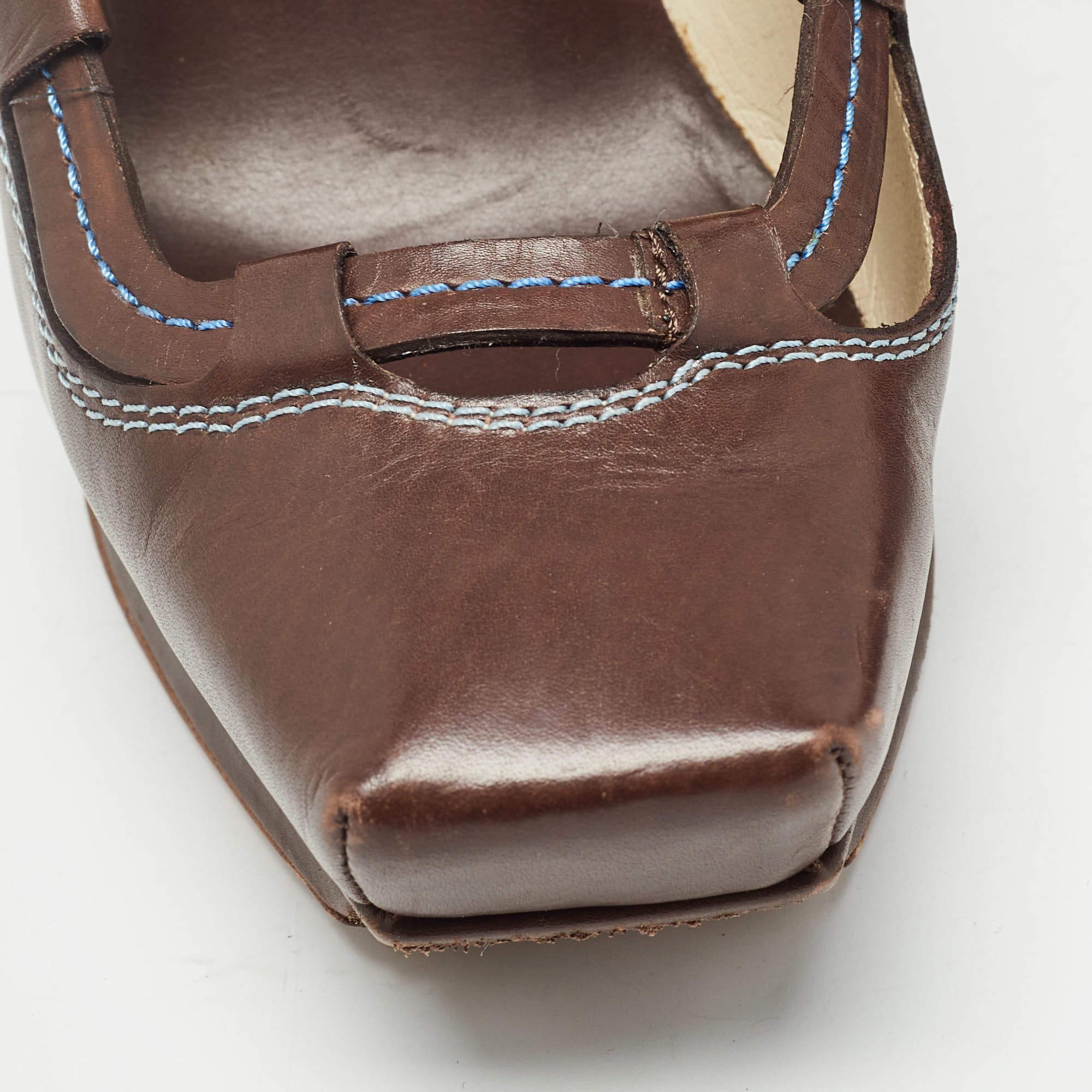 Celine Brown Leather Platform Ankle Strap Sandals Size 36 For Sale 3