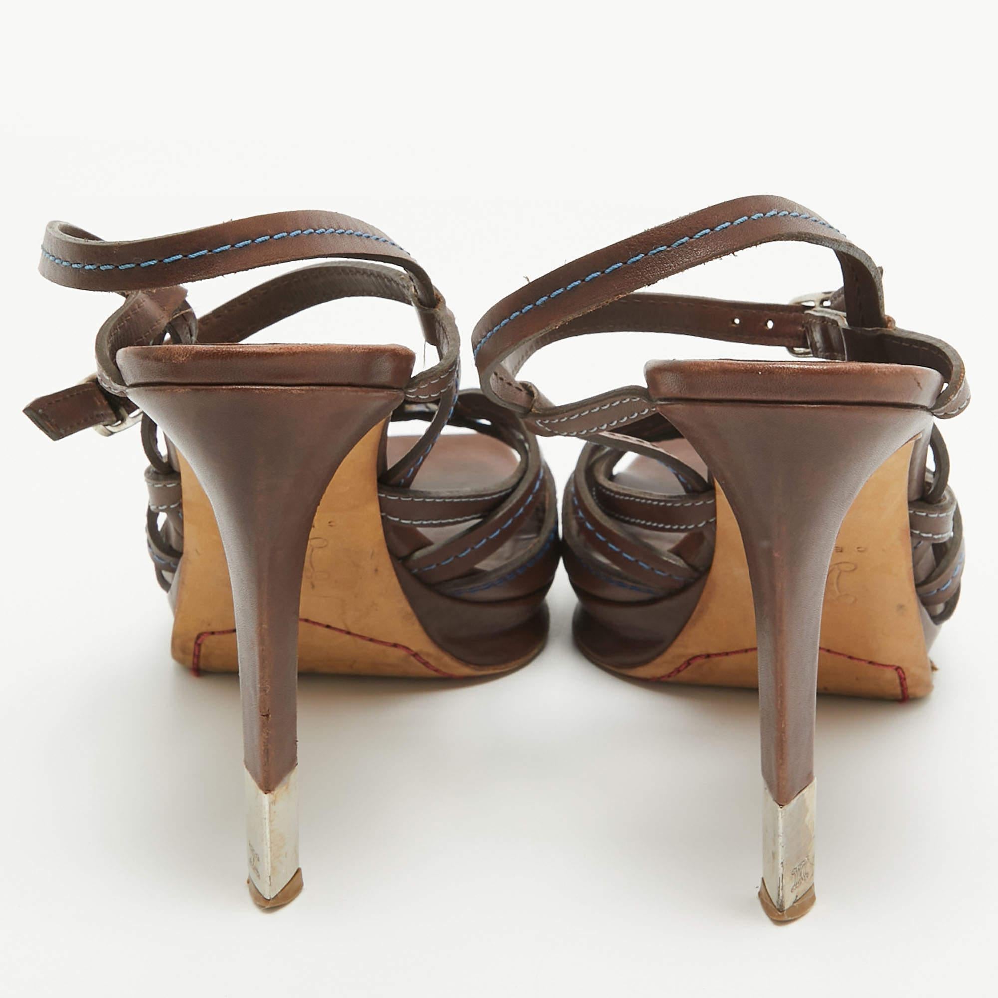 Celine Brown Leather Platform Ankle Strap Sandals Size 40.5 For Sale 1