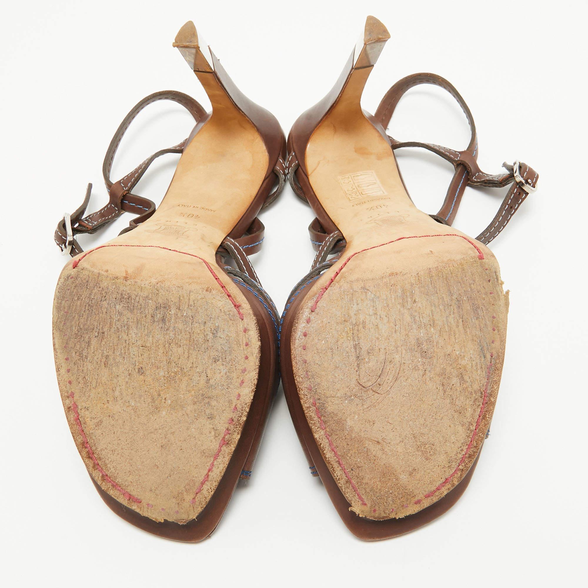 Celine Brown Leather Platform Ankle Strap Sandals Size 40.5 For Sale 2