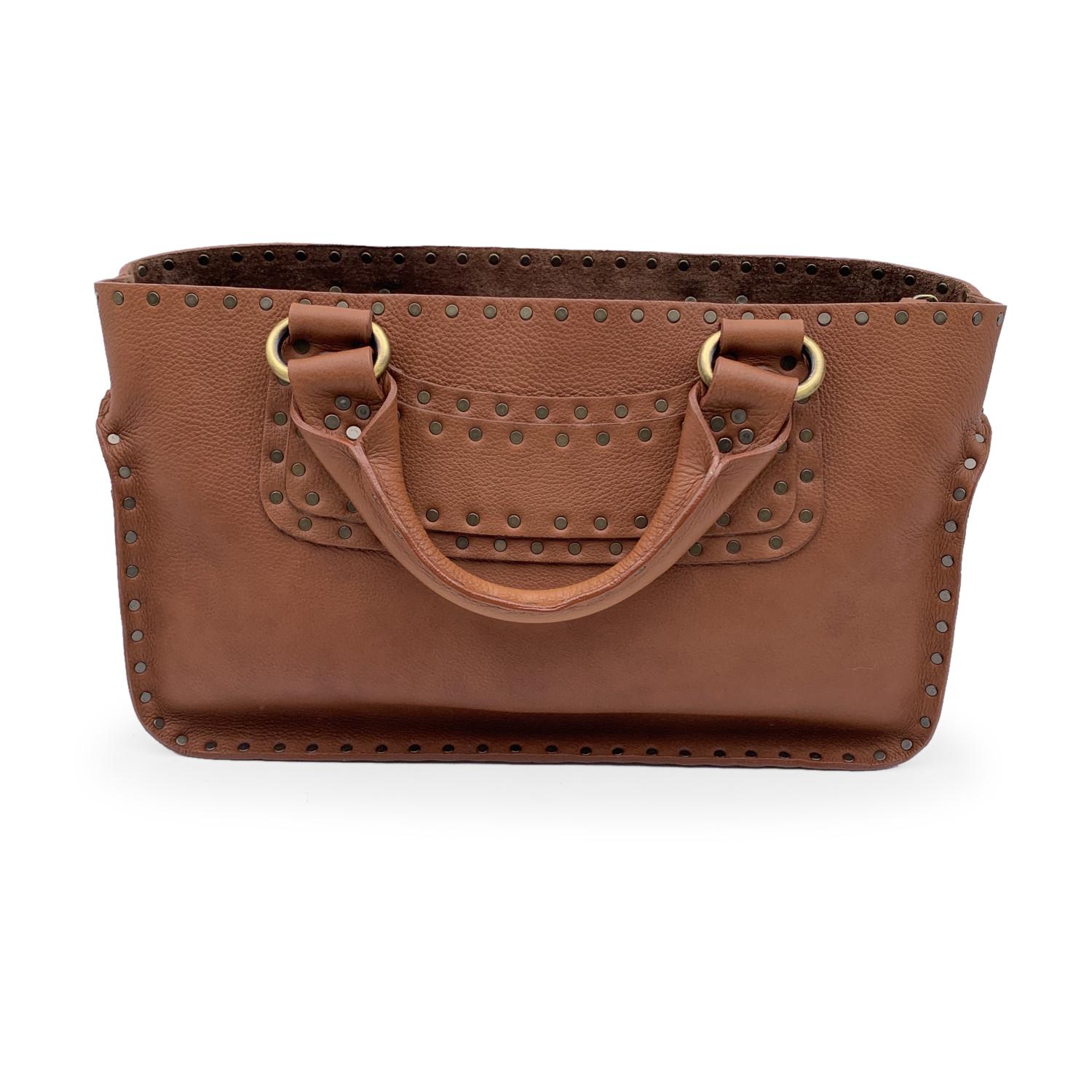 Celine Brown Leather Studded Boogie Bag Satchel Tote Handbag 1