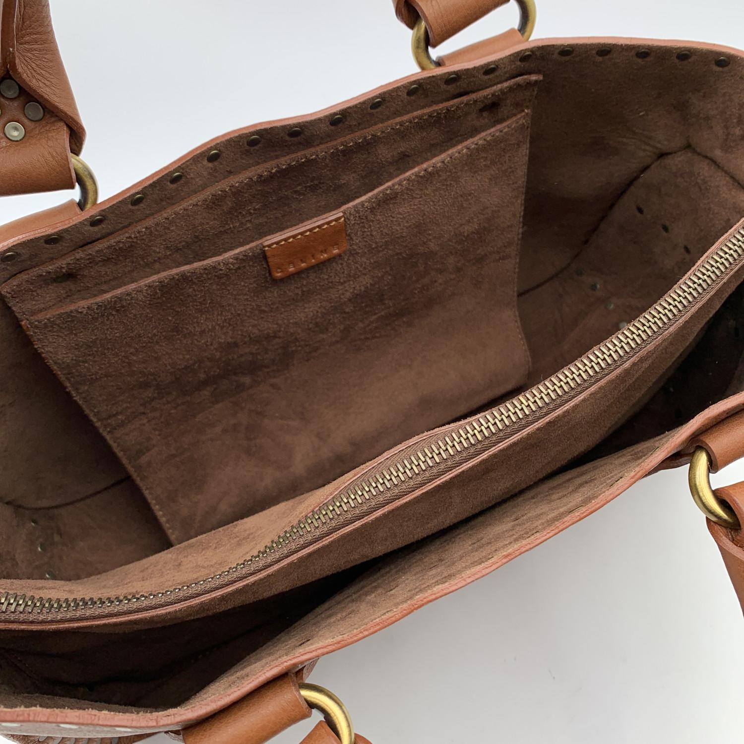 Celine Brown Leather Studded Boogie Bag Satchel Tote Handbag 2