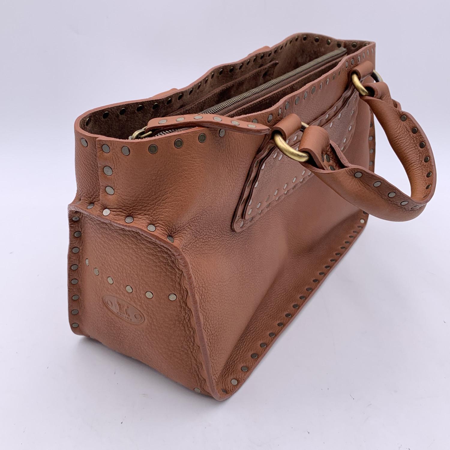 Celine Brown Leather Studded Boogie Bag Satchel Tote Handbag 3