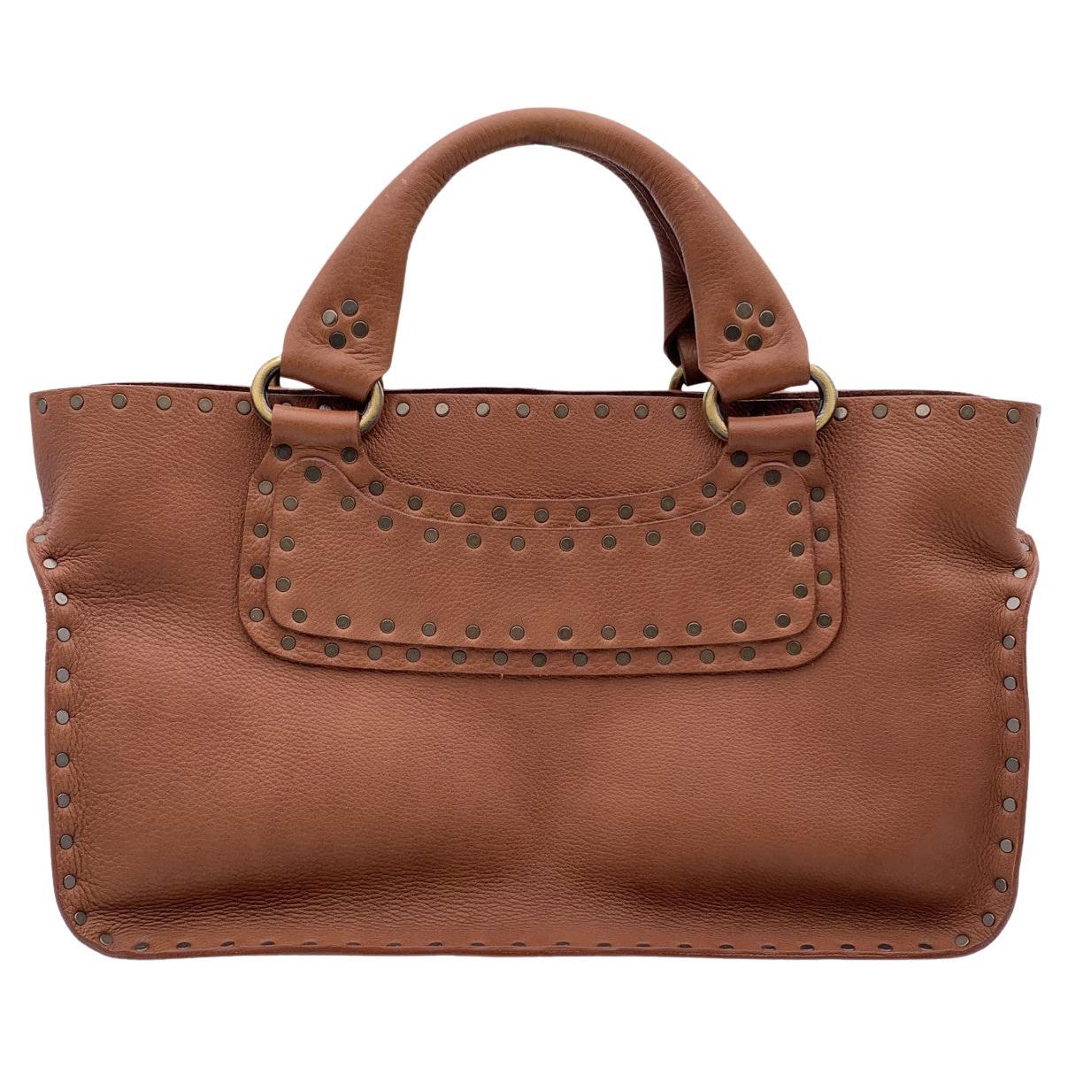 Celine Brown Leather Studded Boogie Bag Satchel Tote Handbag