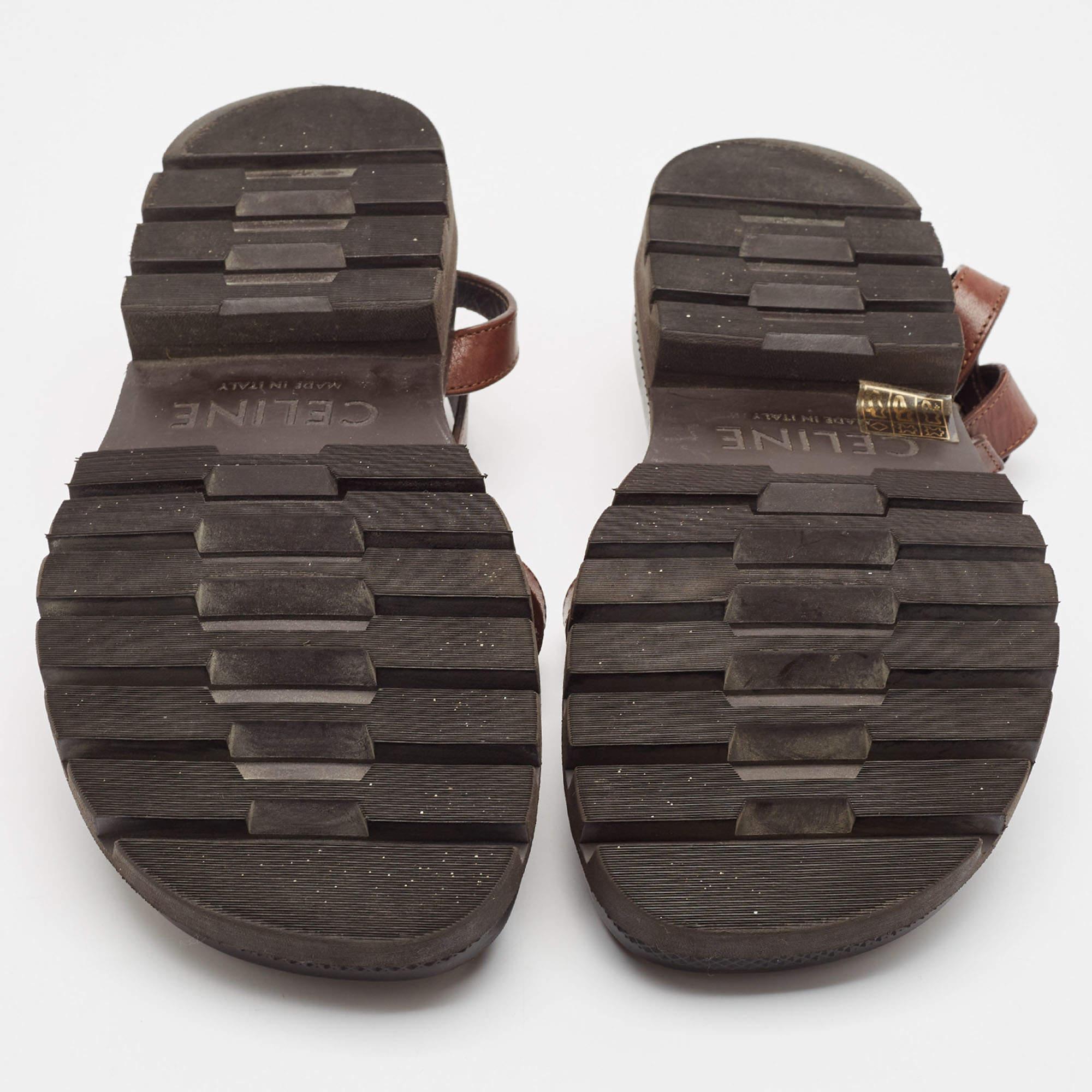 Celine Brown Leather Triomphe Flat Sandals Size 38 1