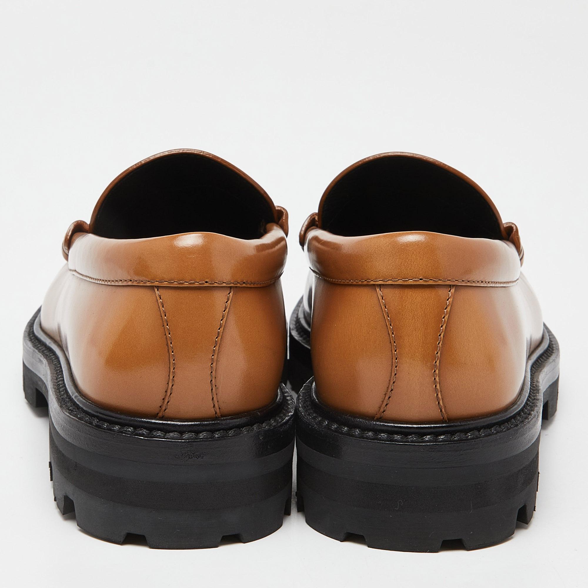 Celine Brown Leather Triomphe Frame Margaret Fringe Slip On Loafers Size 38 1