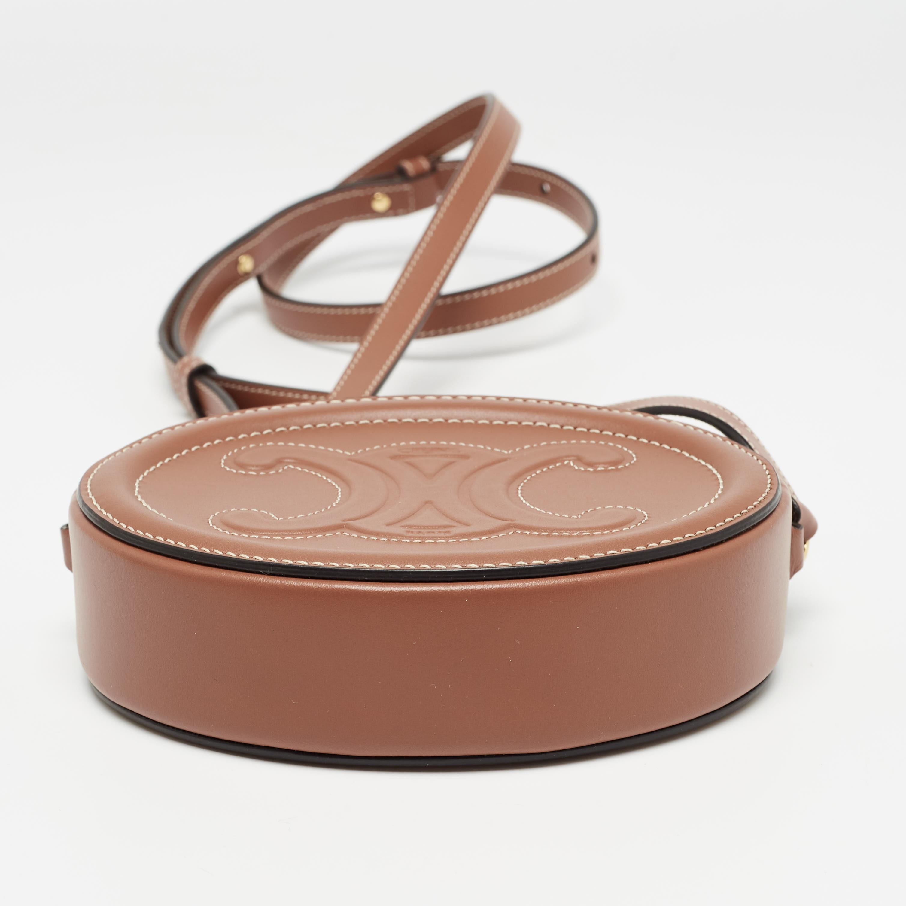 Celine Brown Leather Triomphe Oval Crossbody Bag 2
